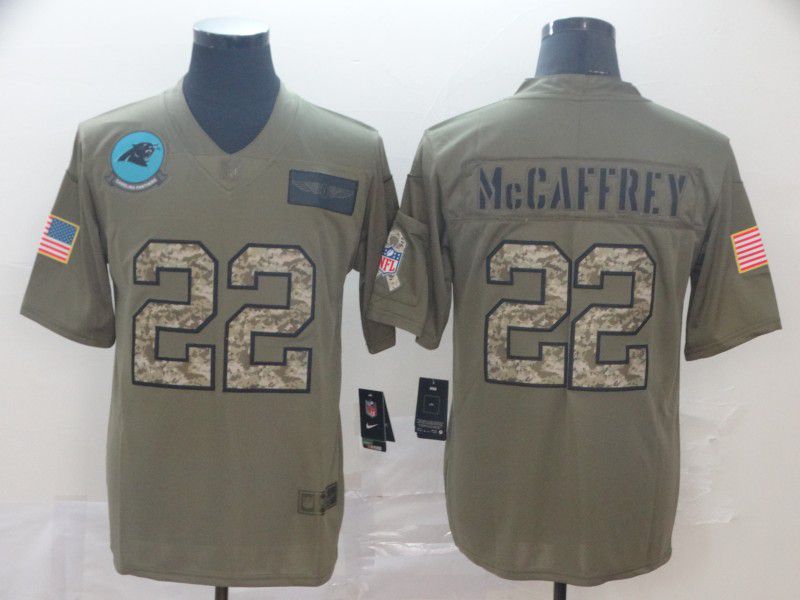 Men Carolina Panthers #22 Mccaffrey Nike 2019 Olive Camo Salute to Service Limited NFL Jerseys